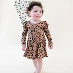 Kyte Baby Long Sleeve Twirl Bodysuit Dress in Latte Leopard Sale