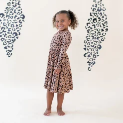 Kyte Baby Long Sleeve Twirl Dress in Latte Leopard