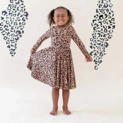 Kyte Baby Long Sleeve Twirl Dress in Latte Leopard