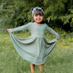 Kyte Baby Long Sleeve Twirl Dress in Thyme Discount