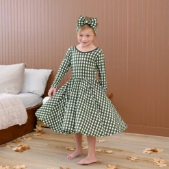 Kyte Baby Long Sleeve Twirl Dress in Gingham Fir New