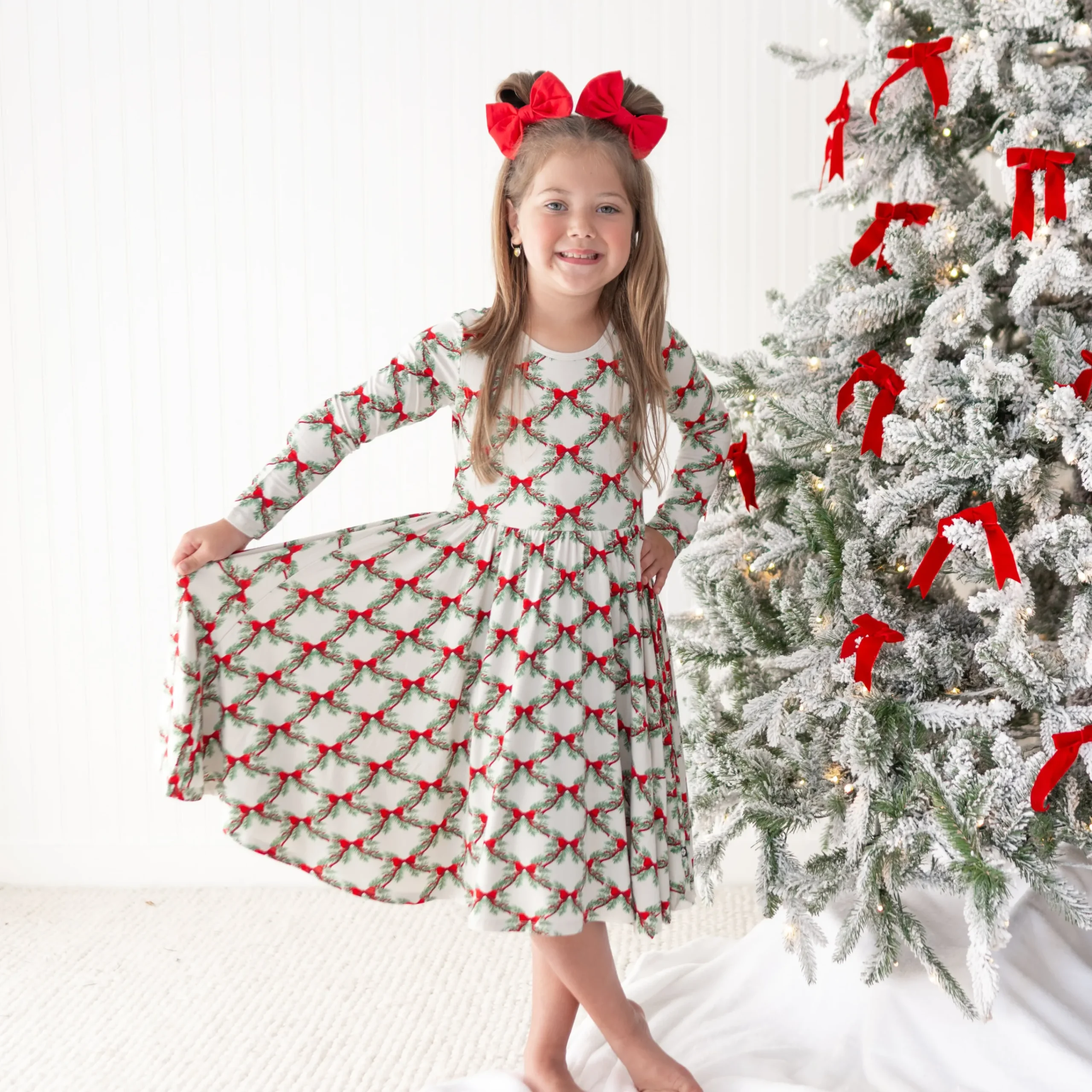 Kyte Baby Long Sleeve Twirl Dress in Holiday Bow