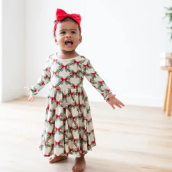 Kyte Baby Long Sleeve Twirl Dress in Holiday Bow