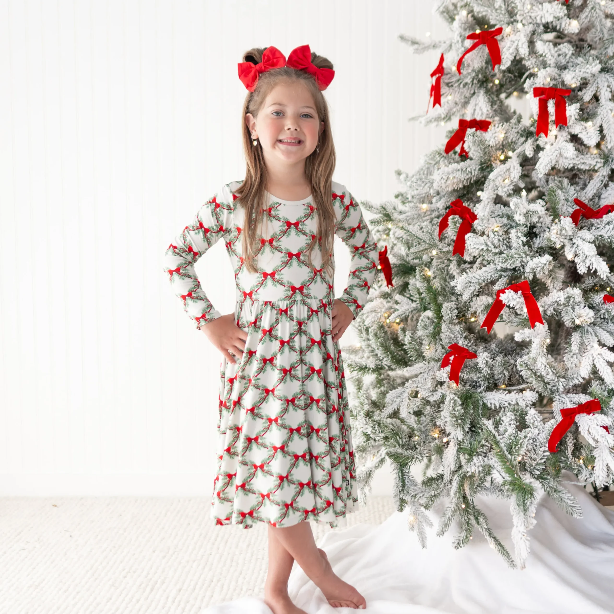 Kyte Baby Long Sleeve Twirl Dress in Holiday Bow