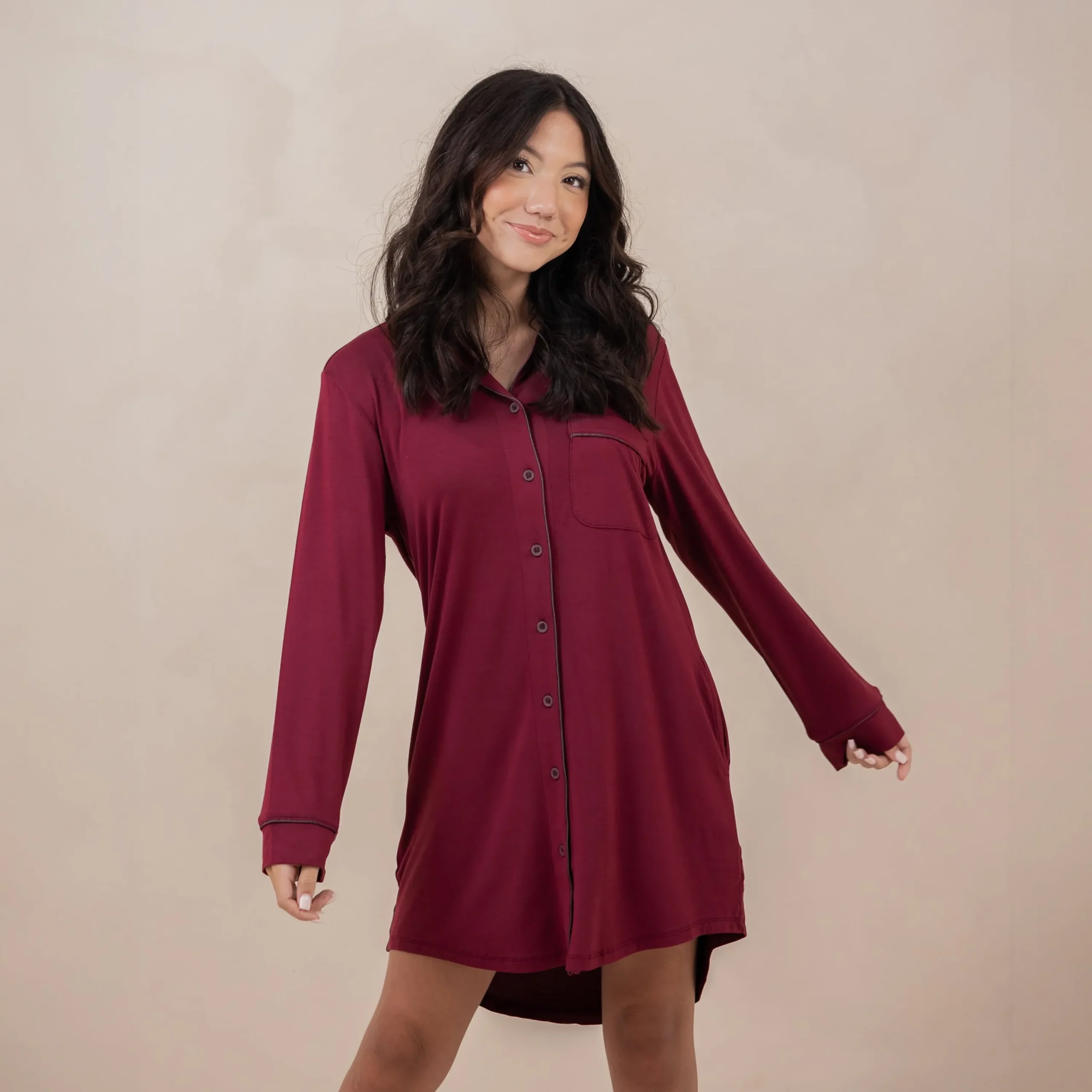 Kyte Baby Long Sleeve Women’s Nightshirt in Burgundy Clearance