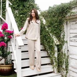 Kyte Baby Long-Sleeved Women's Pajama Set in Gingham Bisque Sale