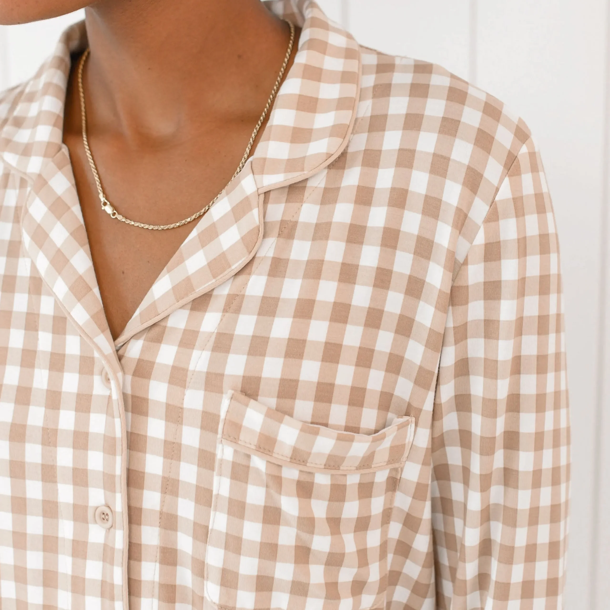 Kyte Baby Long-Sleeved Women's Pajama Set in Gingham Bisque Sale