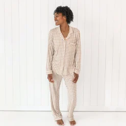 Kyte Baby Long-Sleeved Women's Pajama Set in Gingham Bisque Sale