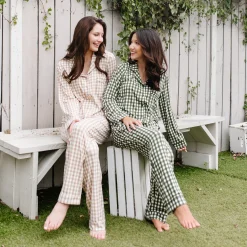Kyte Baby Long-Sleeved Women's Pajama Set in Gingham Bisque Sale