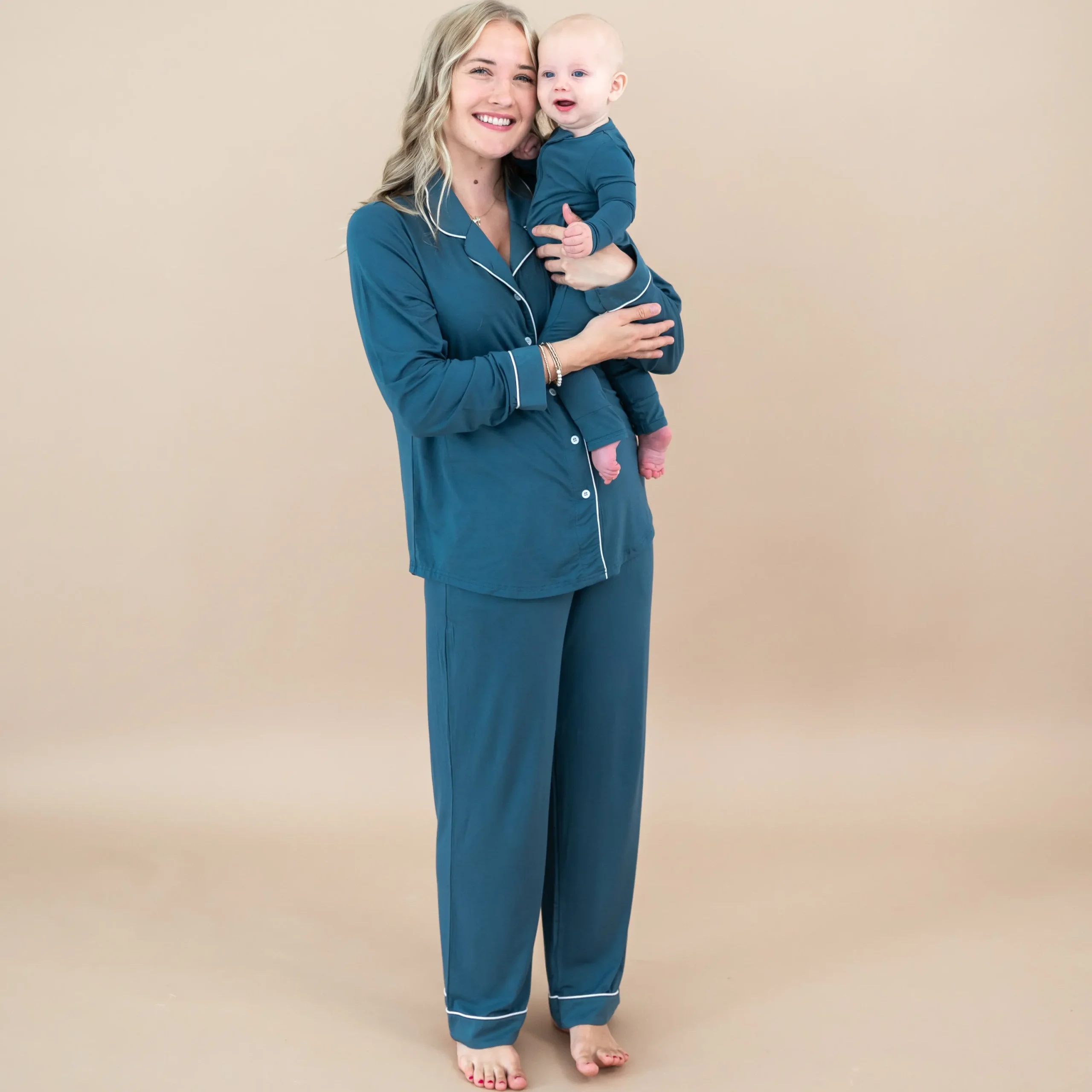 Kyte Baby Long-Sleeved Women's Pajama Set in with Cloud Trim Atlantic Best