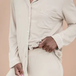 Kyte Baby Long-Sleeved Women's Pajama Set in with Cloud Trim Bisque Outlet