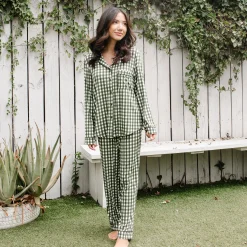 Kyte Baby Long-Sleeved Women's Pajama Set in Gingham Fir