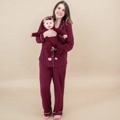 Kyte Baby Long-Sleeved Women's Pajama Set in with Cloud Trim Burgundy Hot