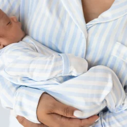 Kyte Baby Long-Sleeved Women's Pajama Set in with Cloud Trim Small Mist Stripe Hot
