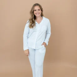 Kyte Baby Long-Sleeved Women's Pajama Set in with Cloud Trim Small Mist Stripe Hot