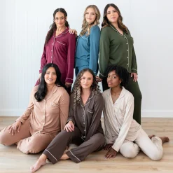 Kyte Baby Long-Sleeved Women's Pajama Set in with Cloud Trim Espresso