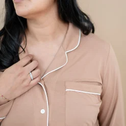 Kyte Baby Long-Sleeved Women's Pajama Set in with Cloud Trim Latte Sale
