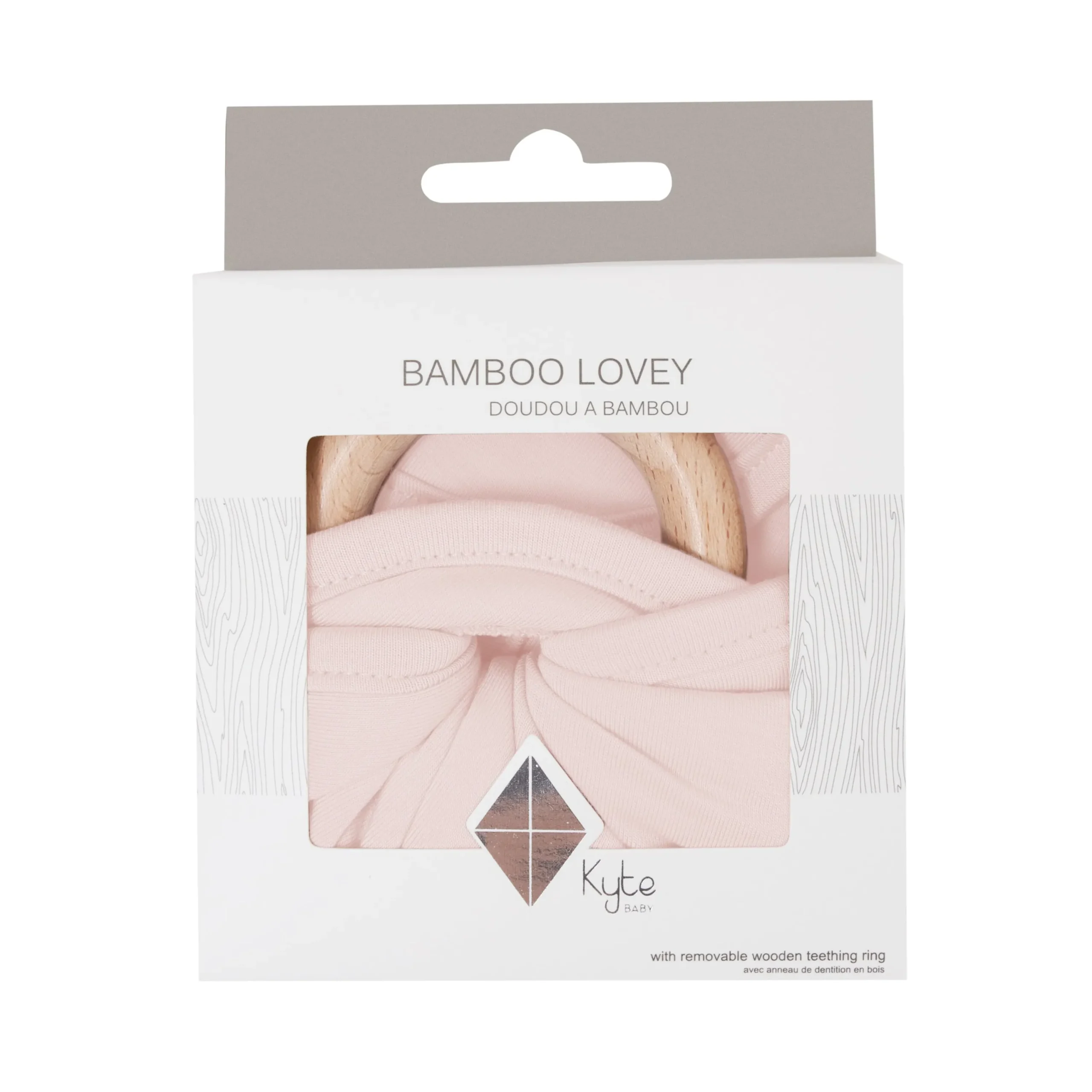 Kyte Baby Lovey in with Removable Wooden Teething Ring Blush Clearance