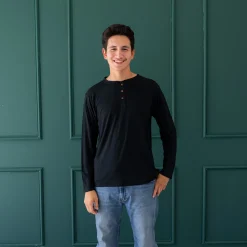 Kyte Baby Men's Long Sleeve Henley Top in Midnight Discount