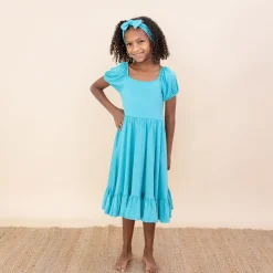 Kyte Baby Puff Sleeve Twirl Dress in Makai Best