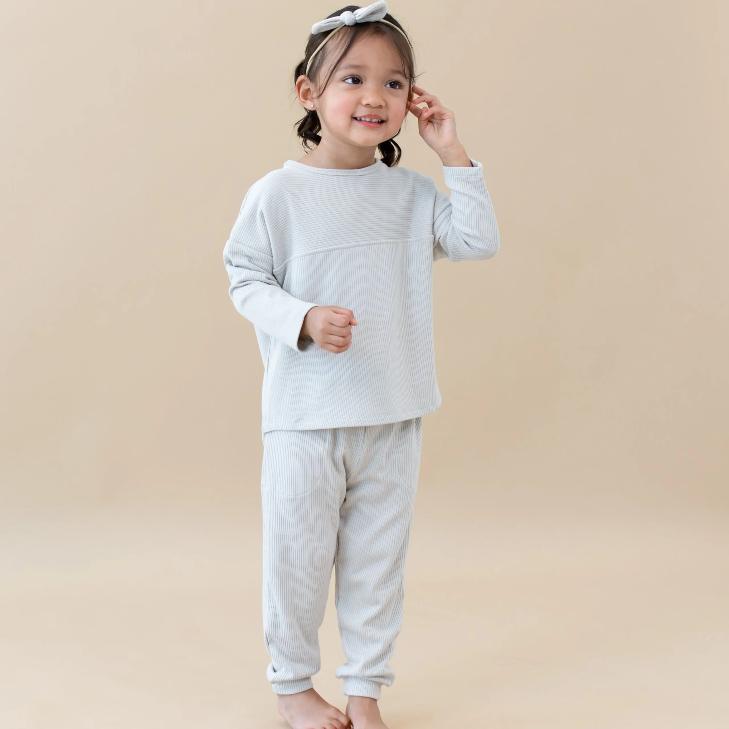 Kyte Baby Ribbed Drop Shoulder Top in Oat Clearance