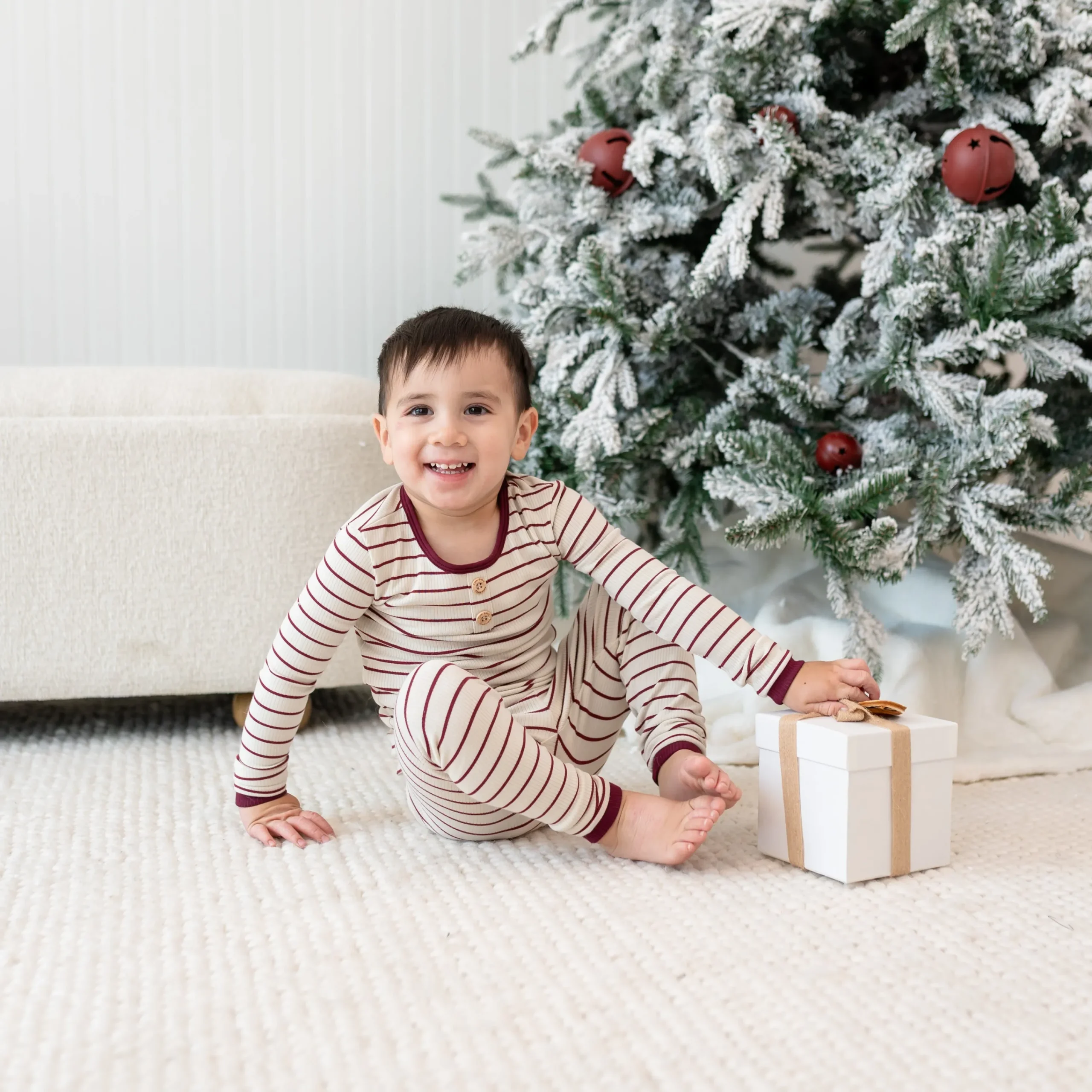 Kyte Baby Ribbed Henley Set in Burgundy Stripe Hot