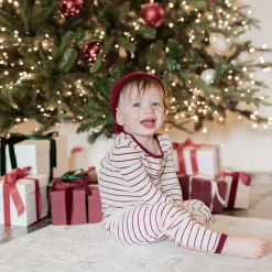 Kyte Baby Ribbed Henley Set in Burgundy Stripe Hot