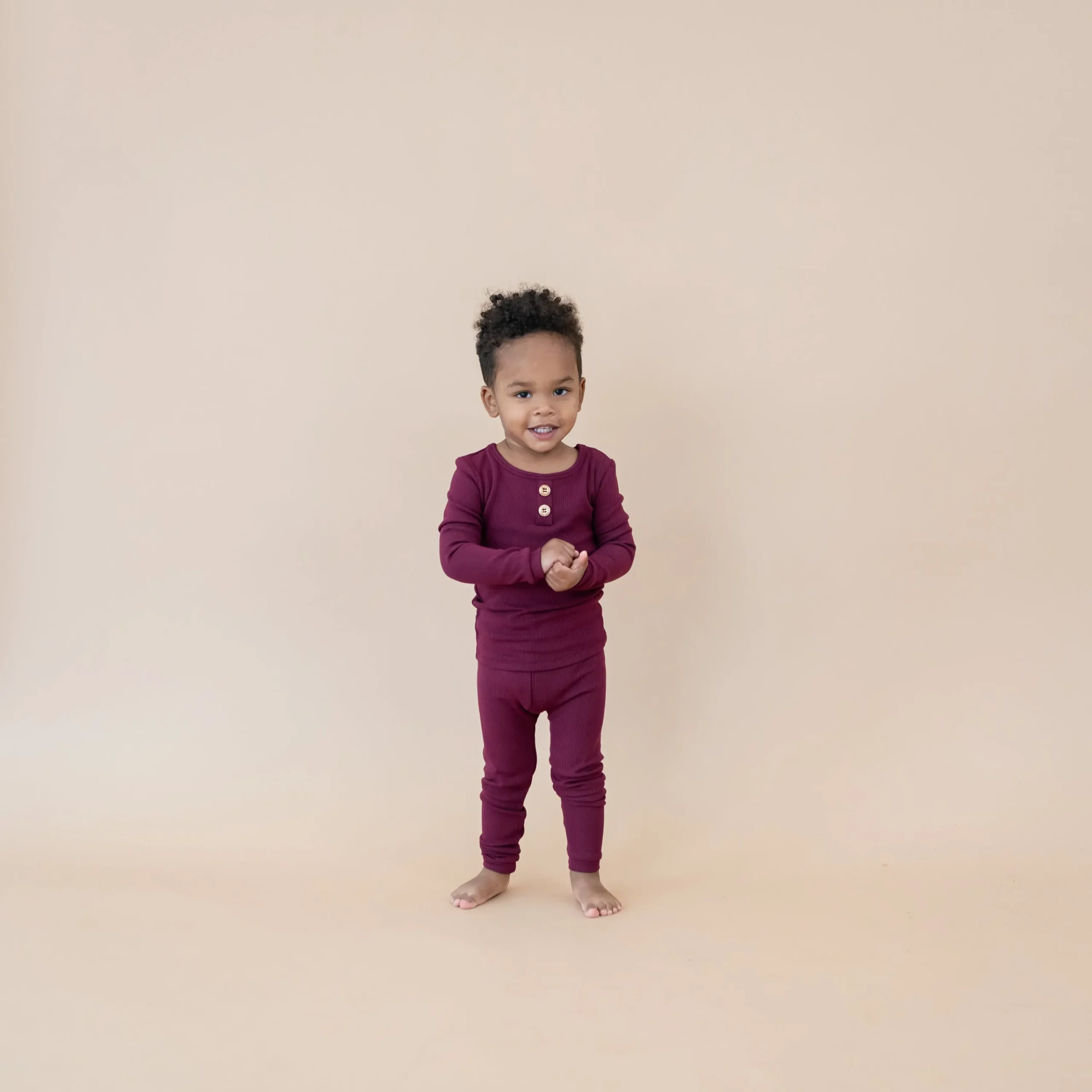 Kyte Baby Ribbed Henley Set in Burgundy Outlet