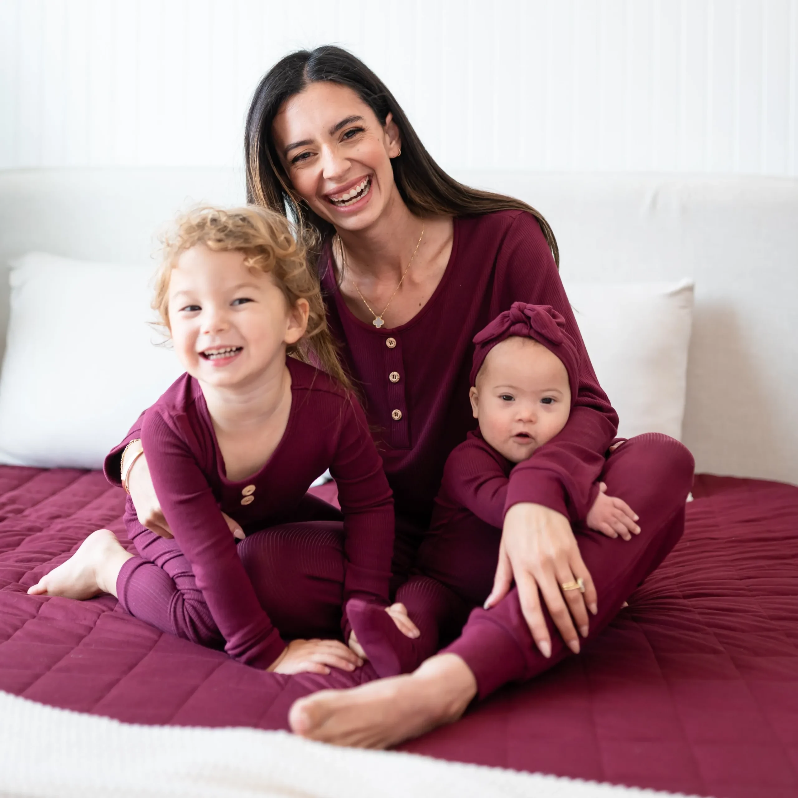 Kyte Baby Ribbed Henley Set in Burgundy Outlet