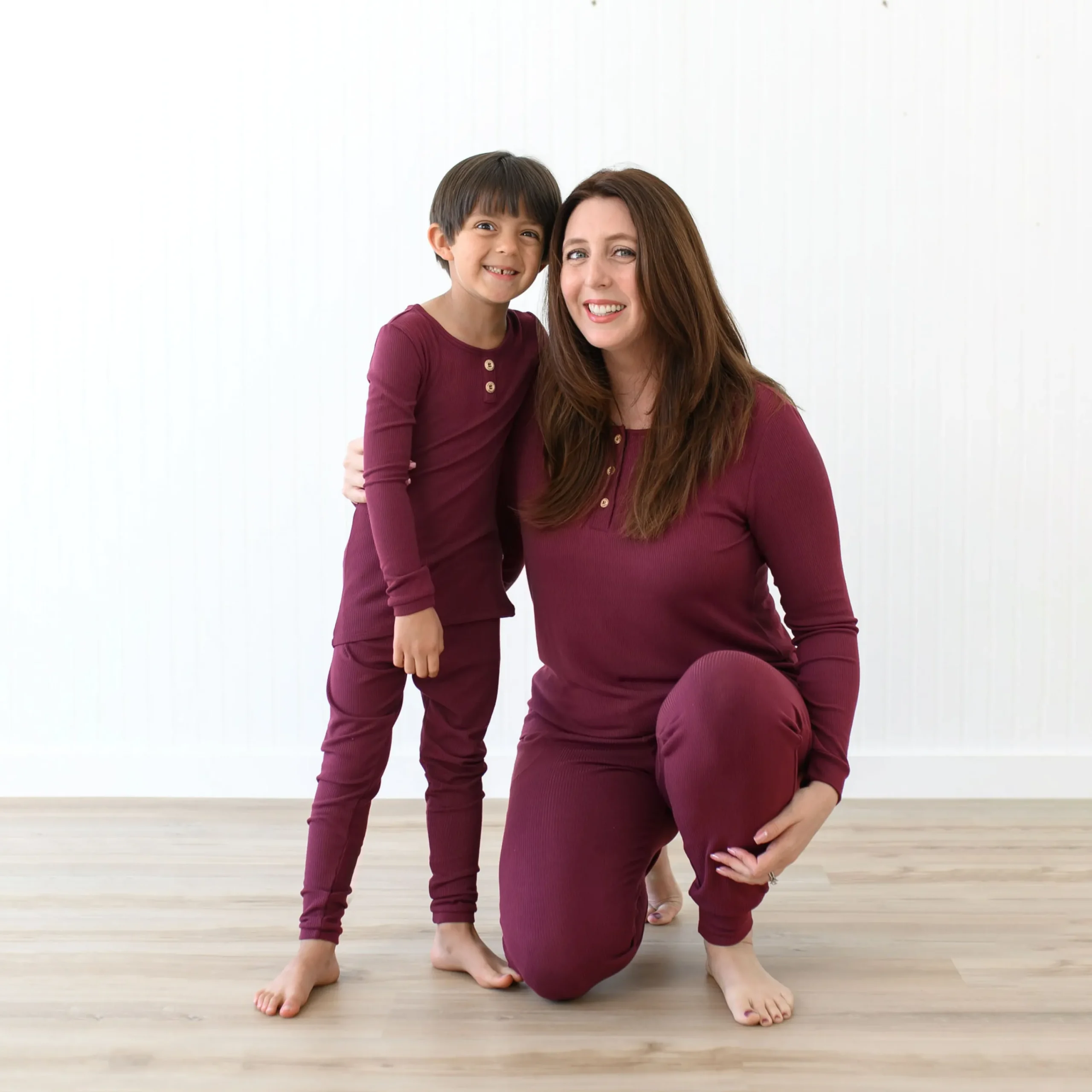 Kyte Baby Ribbed Henley Set in Burgundy Outlet