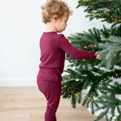 Kyte Baby Ribbed Henley Set in Burgundy Outlet