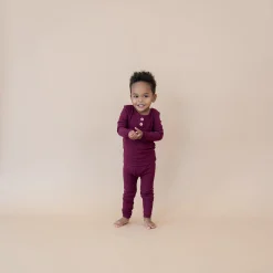 Kyte Baby Ribbed Henley Set in Burgundy Outlet