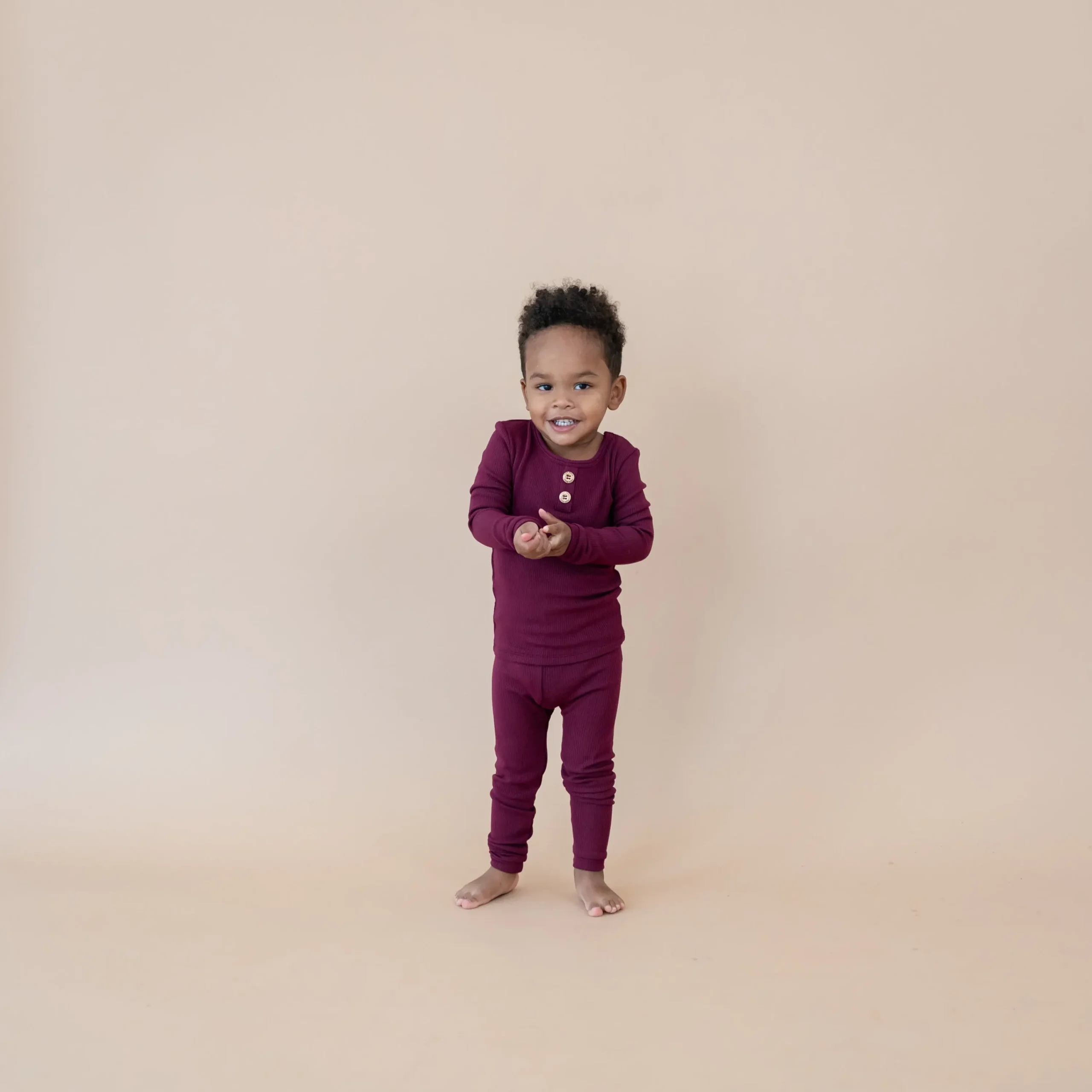 Kyte Baby Ribbed Henley Set in Burgundy Outlet