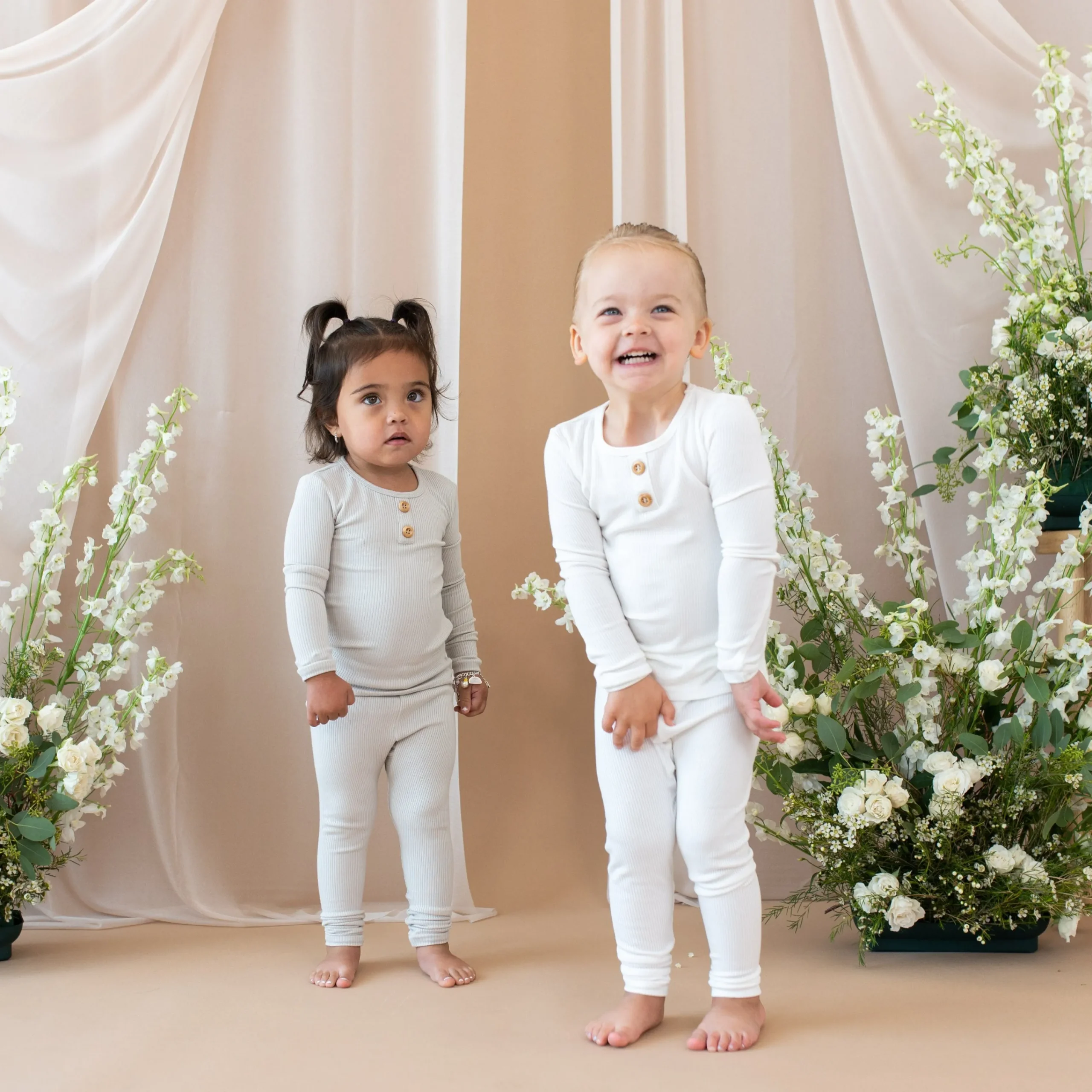Kyte Baby Ribbed Henley Set in Cloud Clearance