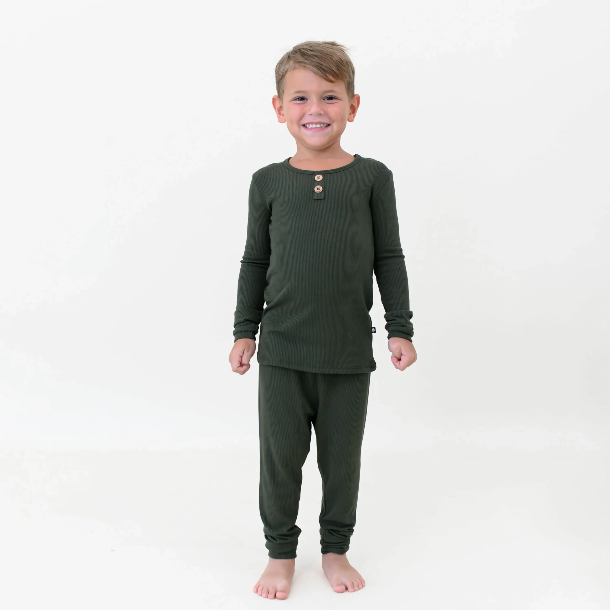 Kyte Baby Ribbed Henley Set in Fir Best