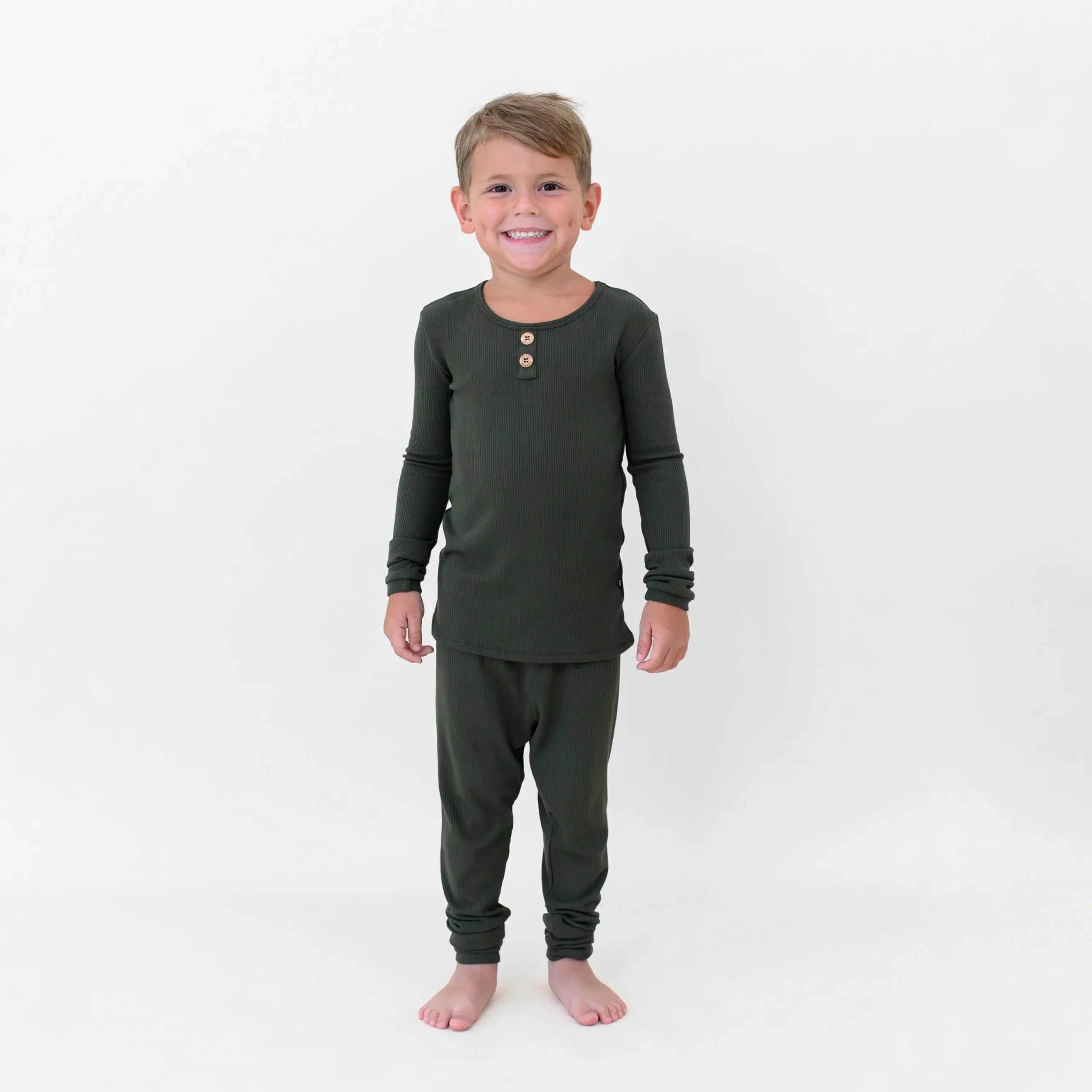 Kyte Baby Ribbed Henley Set in Fir Best