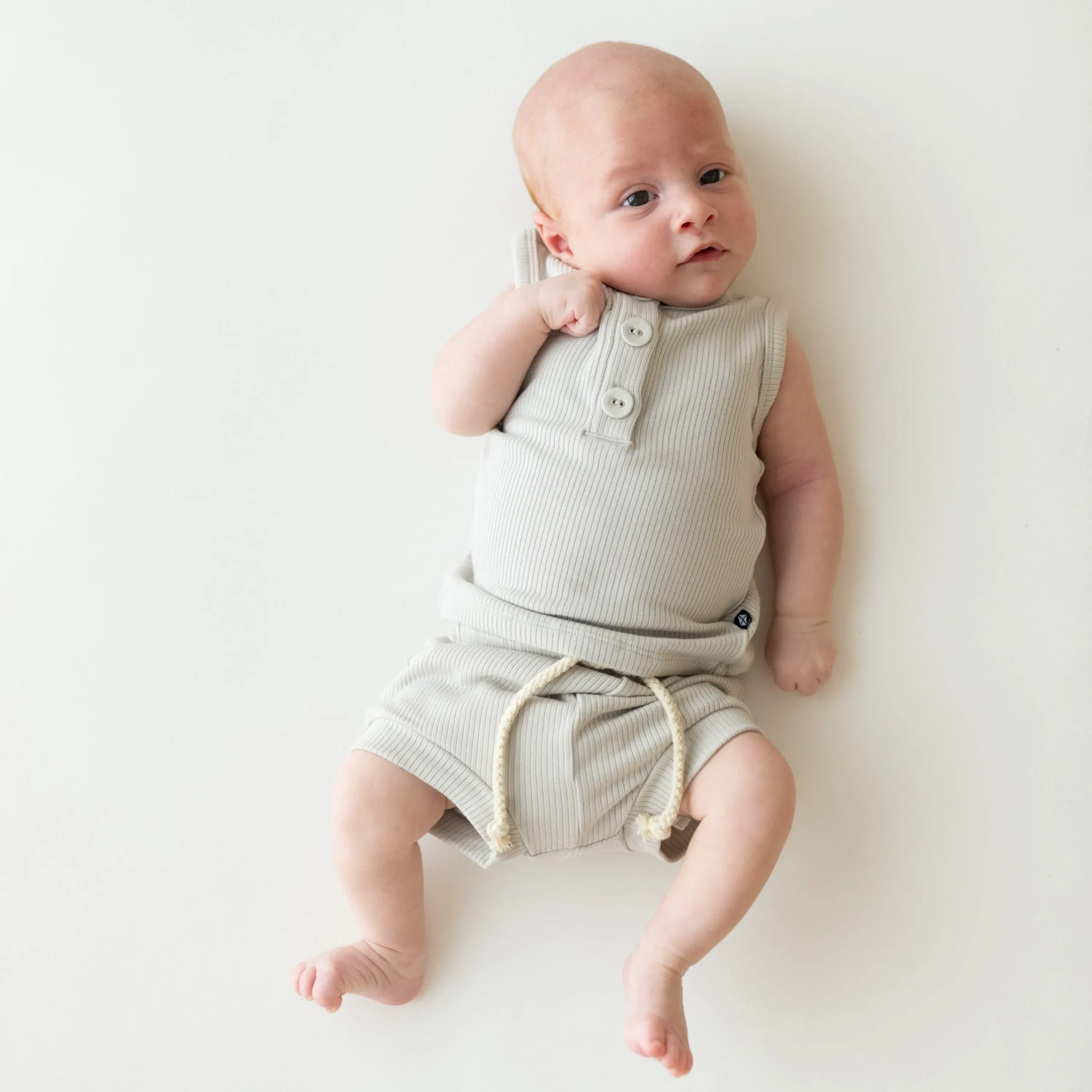 Kyte Baby Ribbed Henley Tank Set in Oat New