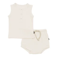 Kyte Baby Ribbed Henley Tank Set in Oat New