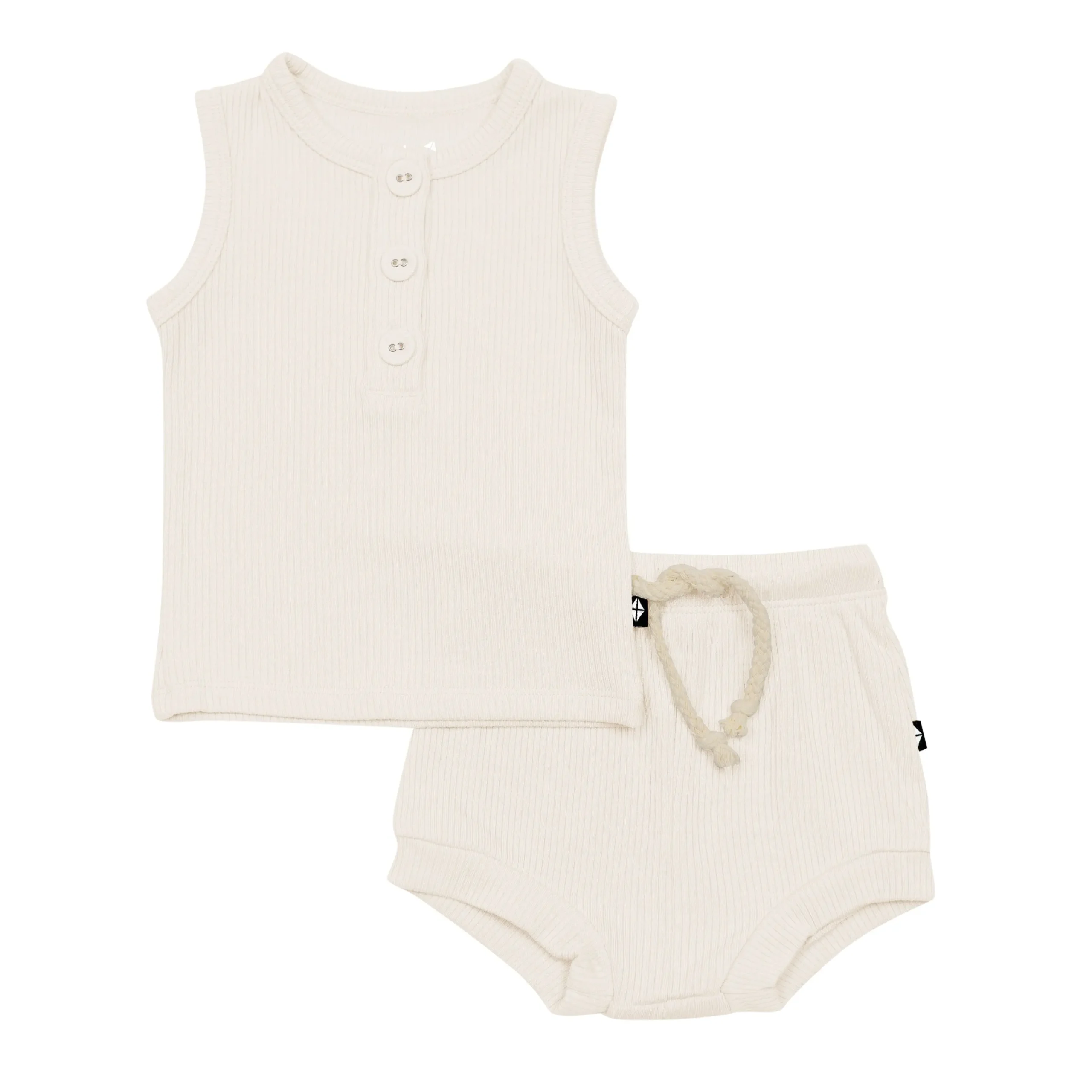 Kyte Baby Ribbed Henley Tank Set in Oat New