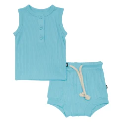 Kyte Baby Ribbed Henley Tank Set in Makai
