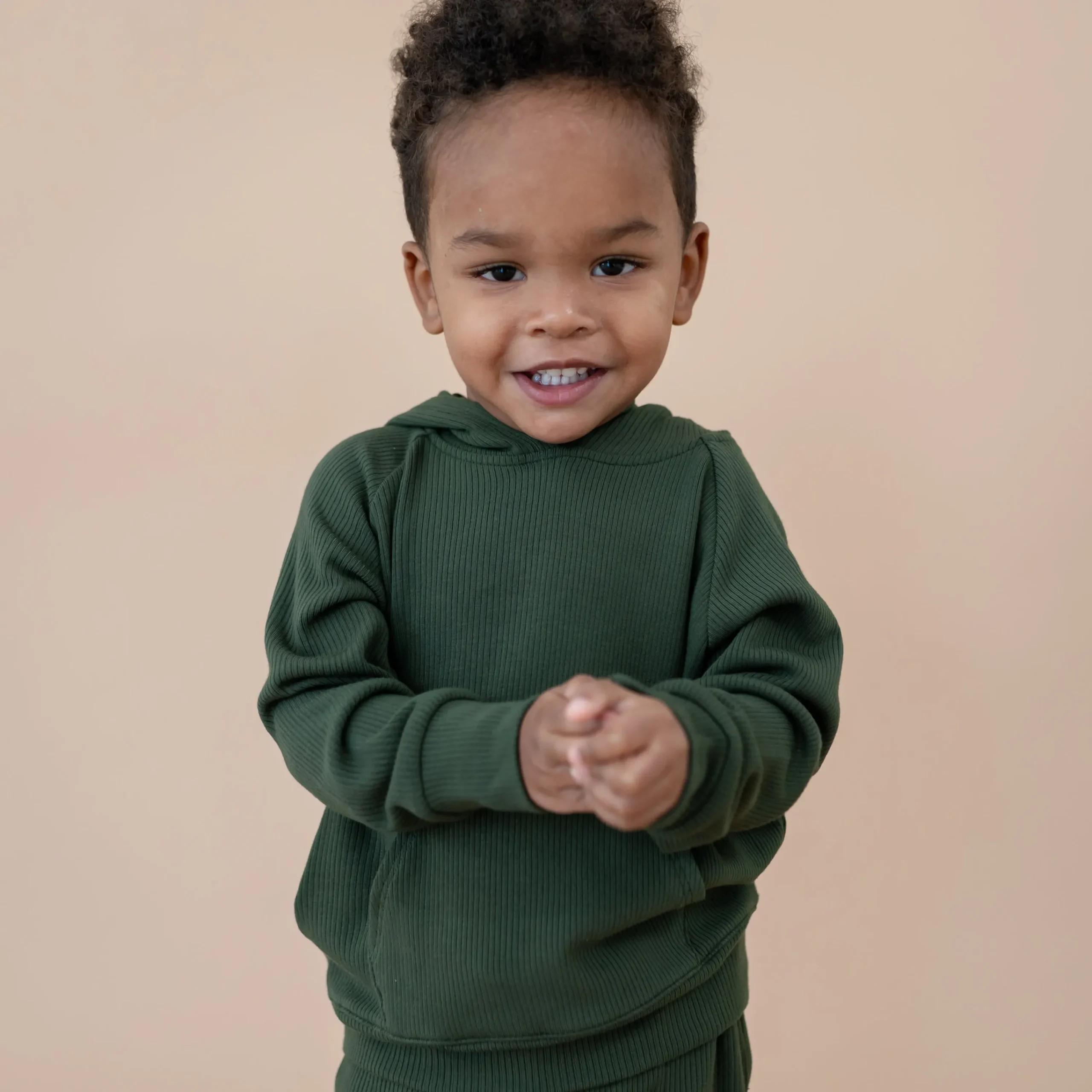 Kyte Baby Ribbed Hoodie in Fir Hot