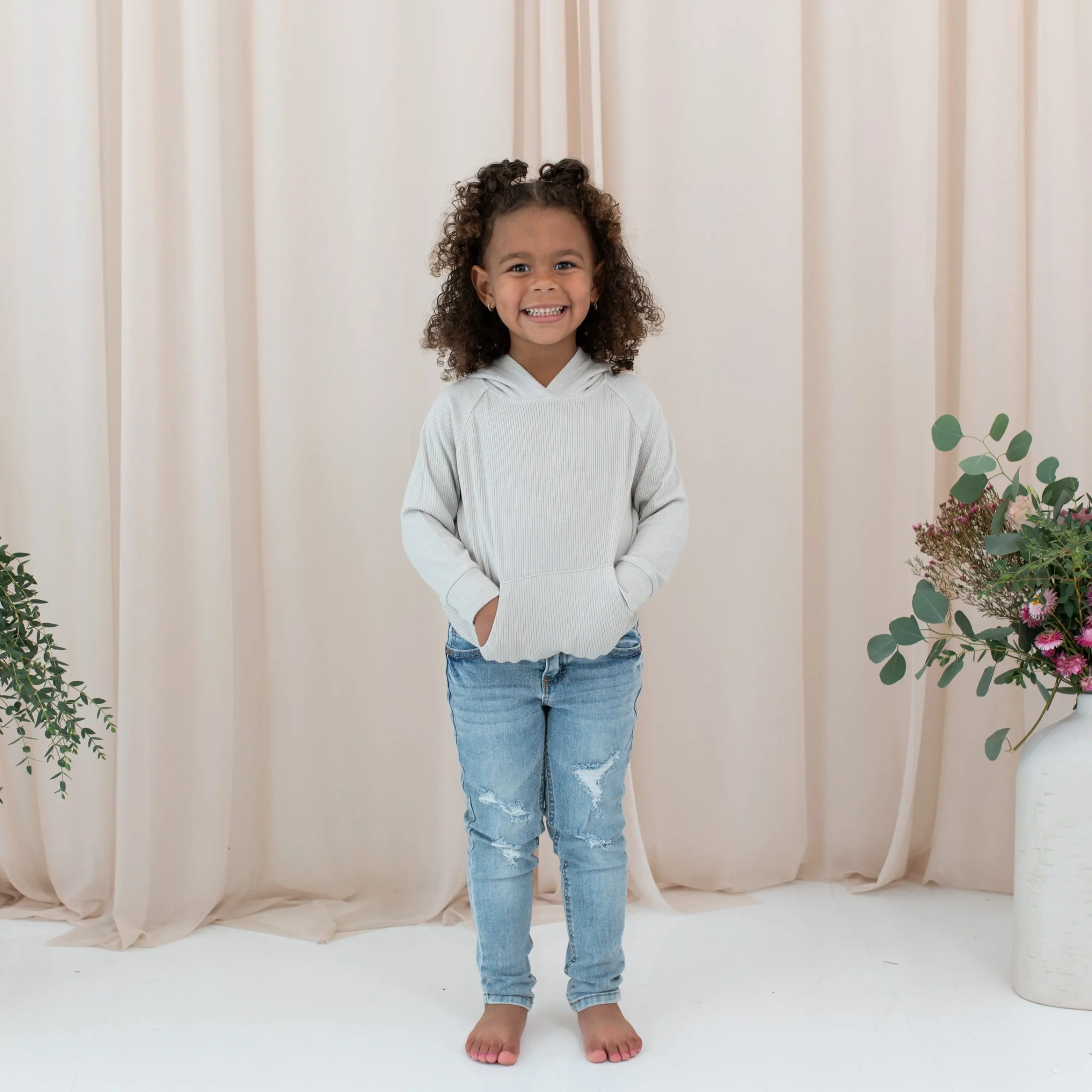Kyte Baby Ribbed Hoodie in Oat Sale