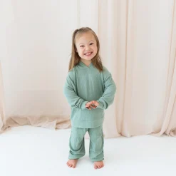 Kyte Baby Ribbed Hoodie in Thyme Hot