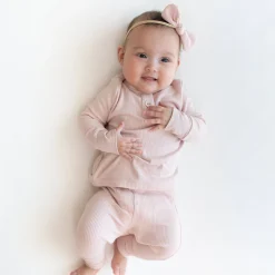 Kyte Baby Ribbed Infant Henley Set in Blush Hot