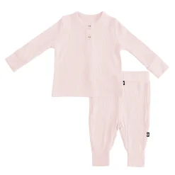 Kyte Baby Ribbed Infant Henley Set in Blush Hot