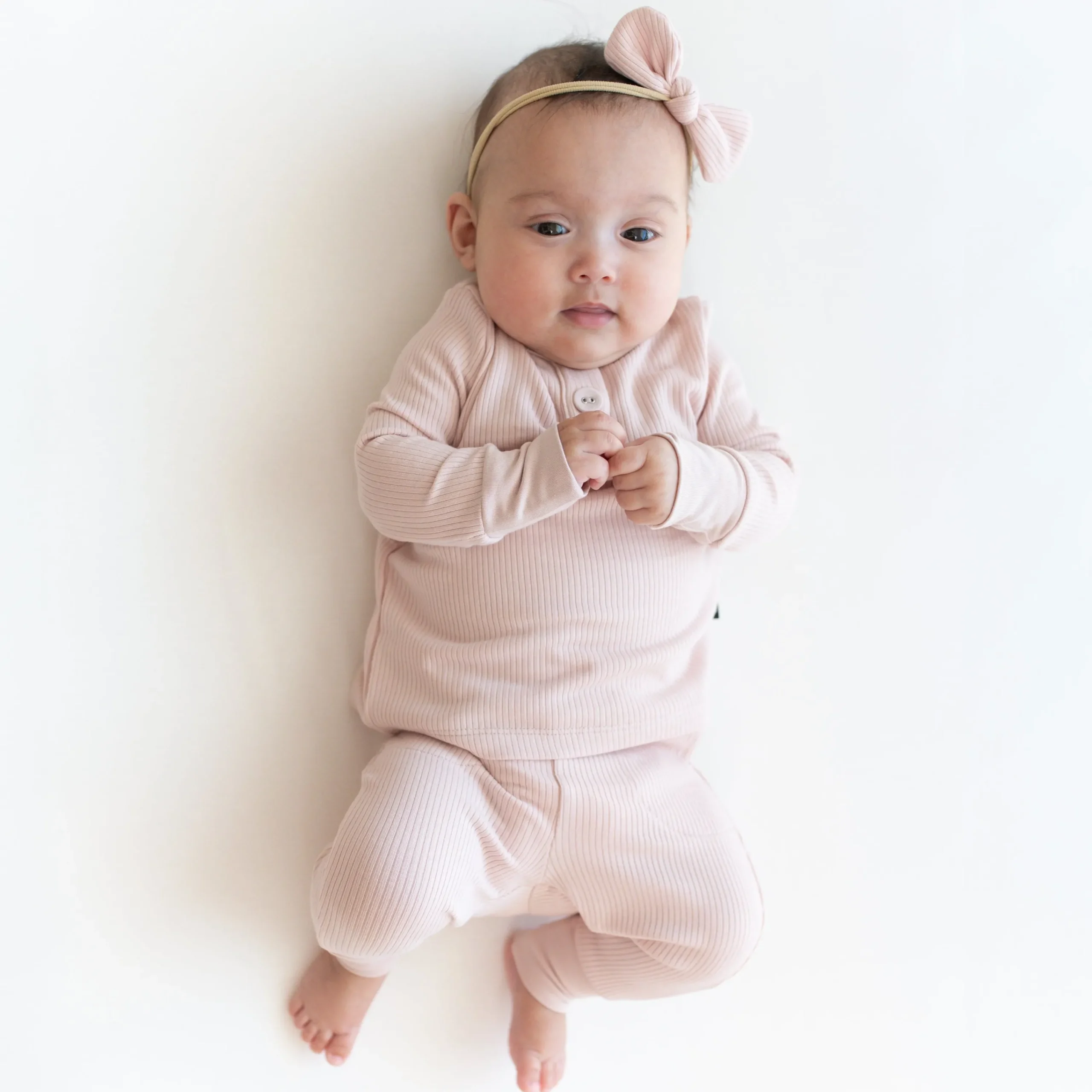 Kyte Baby Ribbed Infant Henley Set in Blush Hot