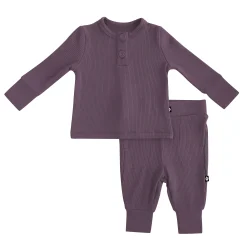 Kyte Baby Ribbed Infant Henley Set in Currant New