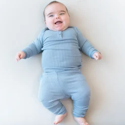 Kyte Baby Ribbed Infant Henley Set in Slate Clearance