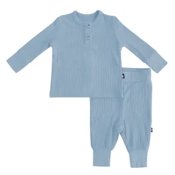 Kyte Baby Ribbed Infant Henley Set in Slate Clearance
