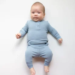 Kyte Baby Ribbed Infant Henley Set in Slate Clearance